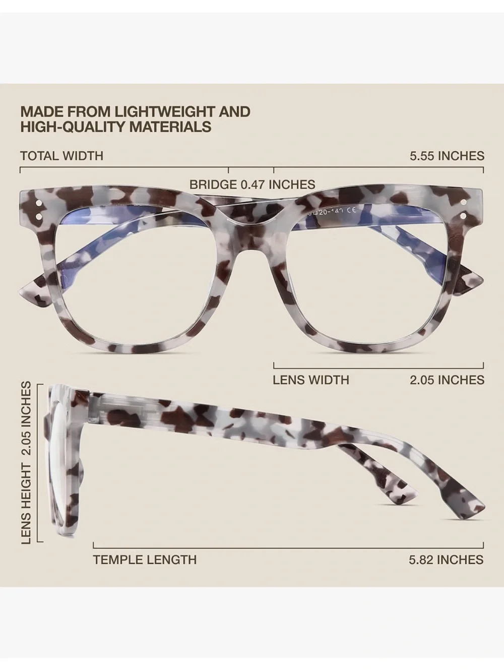 Women's Tortoiseshell Pattern Blue Light Oversized Glasses - Set of 2
